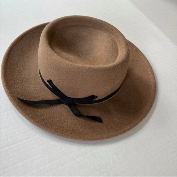 100% Wool boater Hat tan vintage style brown wide brim - Picture 4 of 8
